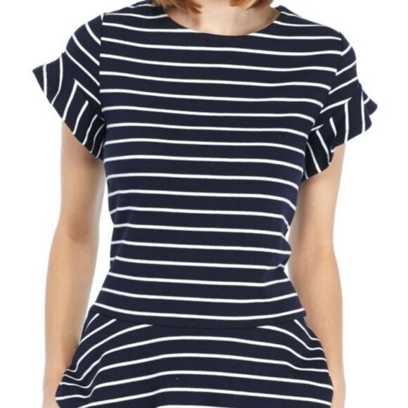 Crown and Ivy nautical navy/white striped peplum top size XS - Picture 3 of 8